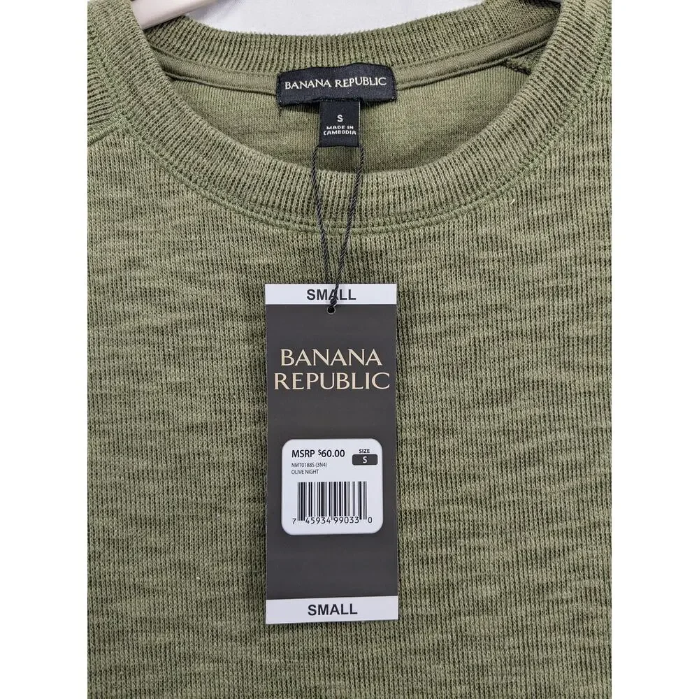 Banana Republic Double Knit Shirt S Olive Green Crewneck Long‎ Sleeves Layering